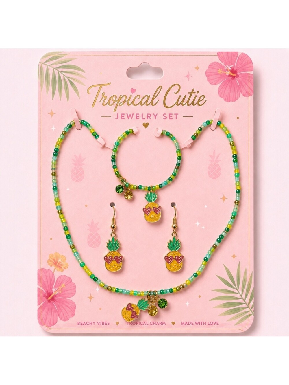 Boho Summer Tropical Pineapple Beach Beaded Earrings Necklace & Bracelets Set